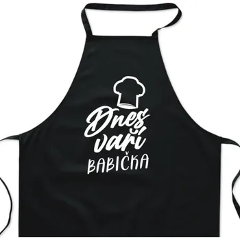 Kuchyňská zástěra Zástěra černá - Dnes vaří babička