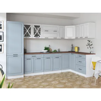 Kuchyňská linka Rohová kuchyňská linka SINGRID - Bílá + denim