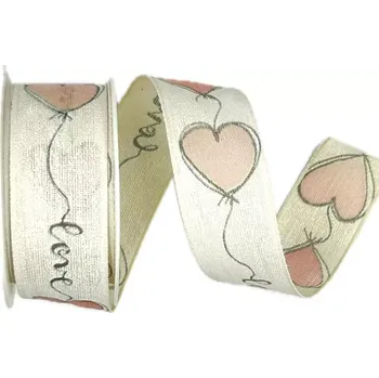 Stuha Stuha svatební LOVE PINK růžová srdce 25mm x 2m (14,-Kč/m) (Stuha svatební, Valentýnská, bavlněná, jednostranný potisk, s drátkem)