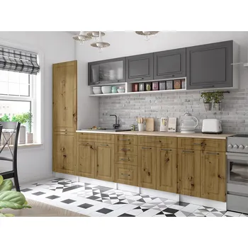 Kuchyňská linka Kuchyňská linka BIRGID 300cm - Grafit + dub artisan