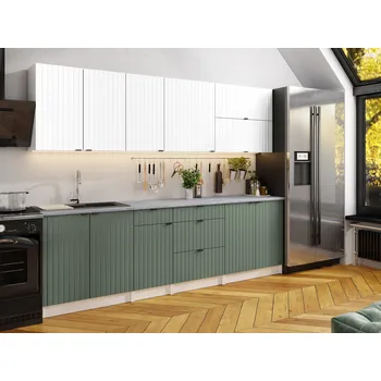 Kuchyňská skříňka Kuchyňská linka PEREA 260cm Bílá + olive