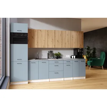 Kuchyňská skříňka Kuchyňská linka PALINI 300cm Denim + dub artisan