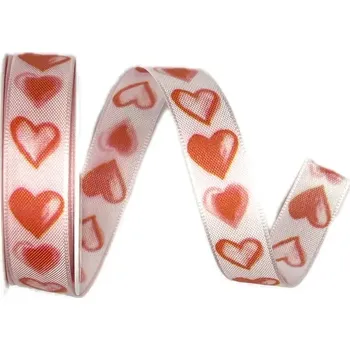 Stuha Stuha valentýnská AKVAREL HEARTS bílá 15mm x 2m (11,-Kč/m) (Stuha svatební, valentýnská, taftová , jednostranný potisk, s vetkaným vlascem)