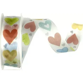 Stuha Stuha srdce & láska CRAZY LOVE svatební, zamilovaná, romantická, valentýnská 25mm x 3m (10,-Kč/m) (Stuha valentýnská, svatební, taftová, průsvitná, potisk srdce, oboulící, s vlascem v lemu)