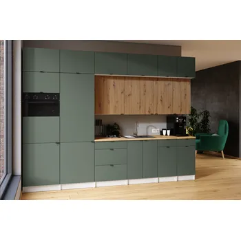 Kuchyňská skříňka Kuchyňská linka JANISA 320cm Olive + dub artisan