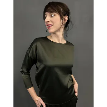 Dámská halenka Halenka Kyra Dilan zelená saténová s dlouhým rukávem Velikost: 34