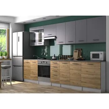 Kuchyňská linka Kuchyňská linka PAMELA 320x260 - Grafit + dub artisan