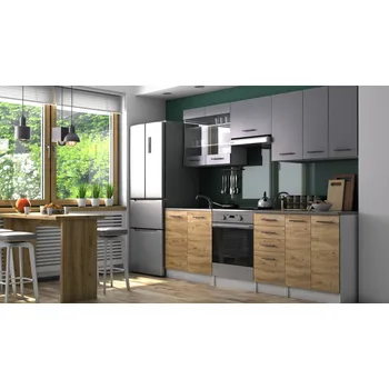 Kuchyňská linka Kuchyňská linka PAMELA 240x180 - Grafit + dub artisan