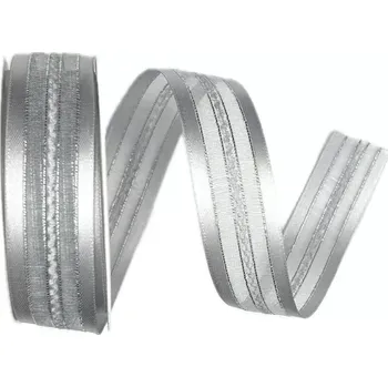 Stuha Stuha SILVER LINE stříbrná 25mm x 3m (8,-Kč/m) (Stuha stříbrná s pruhy a drátkem v lemu)