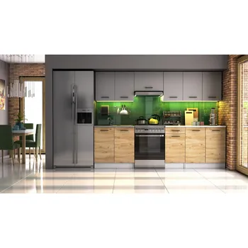 Kuchyňská linka Kuchyňská linka LUIZA 260x200 - Grafit + dub artisan