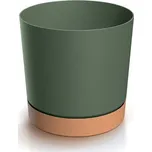 Prosperplast Květináč TUBO PM 17,8cm tmavě zelený s miskou v barvě naturo