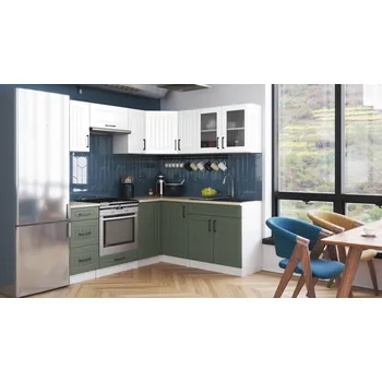 Kuchyňská linka Rohová kuchyňská linka ROTIZA CHOCO - Bílá + olive