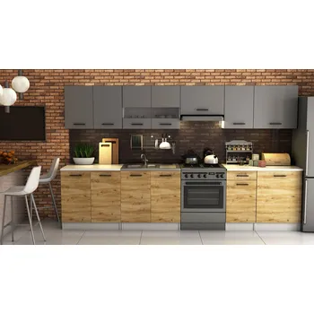 Kuchyňská linka Kuchyňská linka LUIZA III 320x260 - Grafit + dub artisan