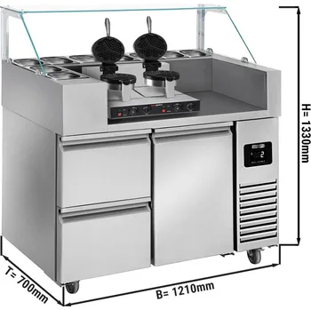 Servírovací stolek G.Gastro Přípravný stůl -1,21 x 0,7 m - s 1 dveřmi & 2 šuplíky 1/2 - vč. vaflovače - tvar srdce