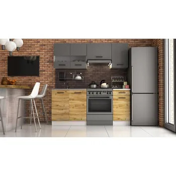 Kuchyňská linka Kuchyňská linka LUIZA III 180x120 - Grafit + dub artisan