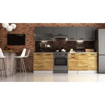 Kuchyňská linka Kuchyňská linka LUIZA III 260x200 - Grafit + dub artisan