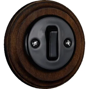 vypínač Elhard Kulatý keramický vypínač s kolébkou č.6, černý / tmavé dřevo - kompletní