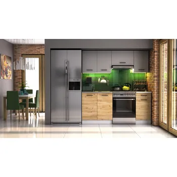 Kuchyňská linka Kuchyňská linka LUIZA 180x120 - Grafit + dub artisan