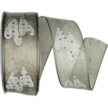 Stuha Stuha srdce & láska TWO HEARTS svatební, zamilovaná, romantická, valentýnská 40mm x 20m (7,90 Kč/m) (Stuha granitová, organzová, průsvitná, oboustranná, s drátkem v lemu)