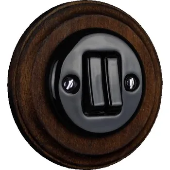 vypínač Elhard Kulatý keramický vypínač s kolébkou č.5, černý / tmavé dřevo - kompletní