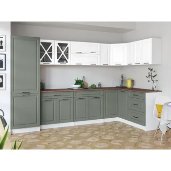 Kuchyňská linka Rohová kuchyňská linka SINGRID - Bílá + olive