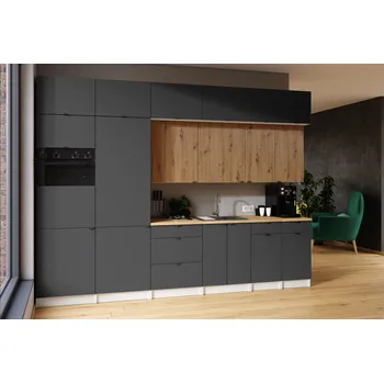 Kuchyňská skříňka Kuchyňská linka JANISA 320cm Grafit + dub artisan