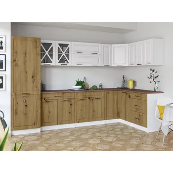 Kuchyňská linka Rohová kuchyňská linka SINGRID - Bílá + dub artisan