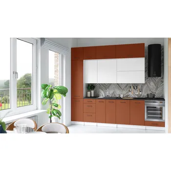 Kuchyňská skříňka Kuchyňská linka DAFNI 280cm Bílá + brick