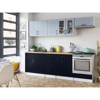Kuchyňská linka Kuchyňská linka BERIZA CHOCO 240cm - Denim + marine blue