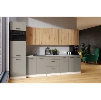 Kuchyňská skříňka Kuchyňská linka PALINI 300cm Kamenný + dub artisan