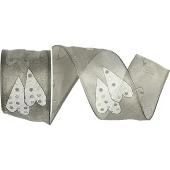 Stuha Stuha svatební, organzová TWO HEARTS granitová 40mm x 2m (15,-Kč/m) (Stuha svatební, organzová, průsvitná, oboustranná, s drátkem)