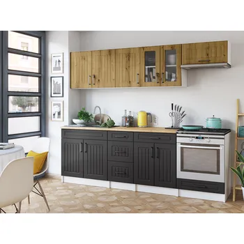 Kuchyňská linka Kuchyňská linka BERIZA CHOCO 240cm - Dub artisan + grafit