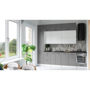 Kuchyňská skříňka Kuchyňská linka DAFNI 280cm Bílá + popel