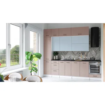 Kuchyňská skříňka Kuchyňská linka DAFNI 280cm Denim + kobe