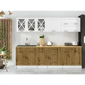 Kuchyňská linka Kuchyňská linka TURID 260cm - Bílá + dub artisan