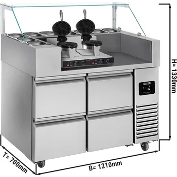 Servírovací stolek G.Gastro Přípravný stůl - 1,21 x 0,7 m - s 4 šuplíky 1/2 - vč. vaflovače - tvar srdce