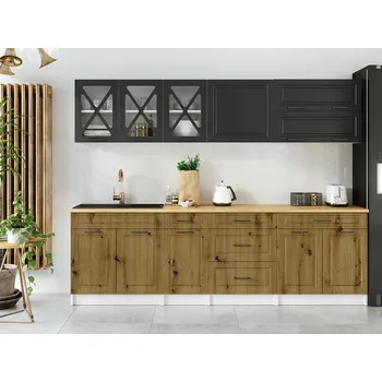 Kuchyňská linka Kuchyňská linka TURID 260cm - Grafit + dub artisan