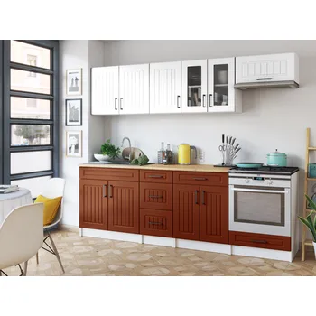 Kuchyňská linka Kuchyňská linka BERIZA CHOCO 240cm - Bílá + brick