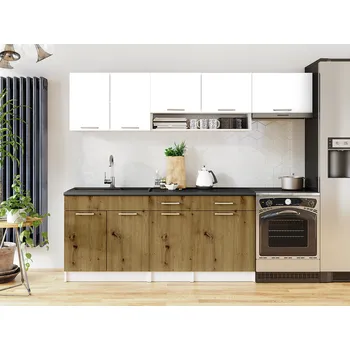 Kuchyňská linka Kuchyňská linka VIVIEN 240cm - Bílá + dub artisan