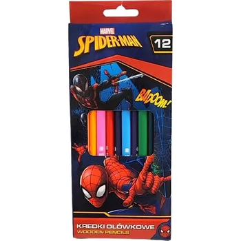 Kresba PASTELKY Spider-Man JUMBO TROJÚHELNÍKOVÉ V DŘEVĚNÉM POUZDRU 12 BAREV