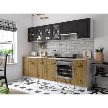 Kuchyňská linka Kuchyňská linka GERTRID 260cm - Grafit + dub artisan