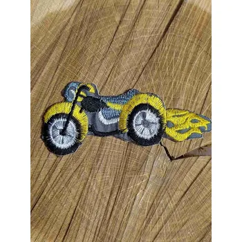 Textilní nažehlovací páska Nažehlovačka motorka s plameny barva žlutá