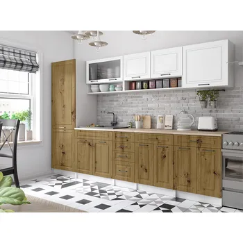 Kuchyňská linka Kuchyňská linka BIRGID 300cm - Bílá + dub artisan