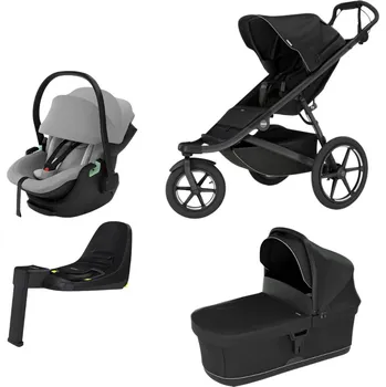 Kočárek THULE Urban Glide 3 Black + korba Black + autosedačka Thule Maple Light Grey + báze Alfi