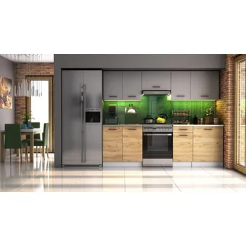 Kuchyňská linka Kuchyňská linka LUIZA 240x180 - Grafit + dub artisan