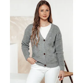 Dámské oblečení Světle šedý dámský svetr na knoflíky KNITVIA MY2401 Velikost: ONE SIZE