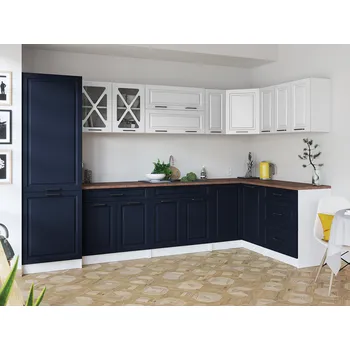 Kuchyňská linka Rohová kuchyňská linka SINGRID - Bílá + marine blue