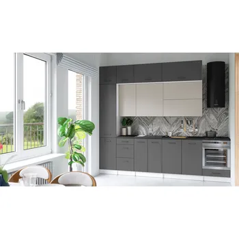 Kuchyňská skříňka Kuchyňská linka DAFNI 280cm Kamenný + grafit