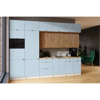 Kuchyňská skříňka Kuchyňská linka JANISA 320cm Denim + dub artisan