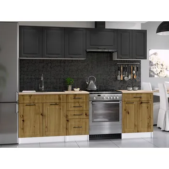 Kuchyňská linka Kuchyňská linka INGRID 240cm - Grafit + dub artisan